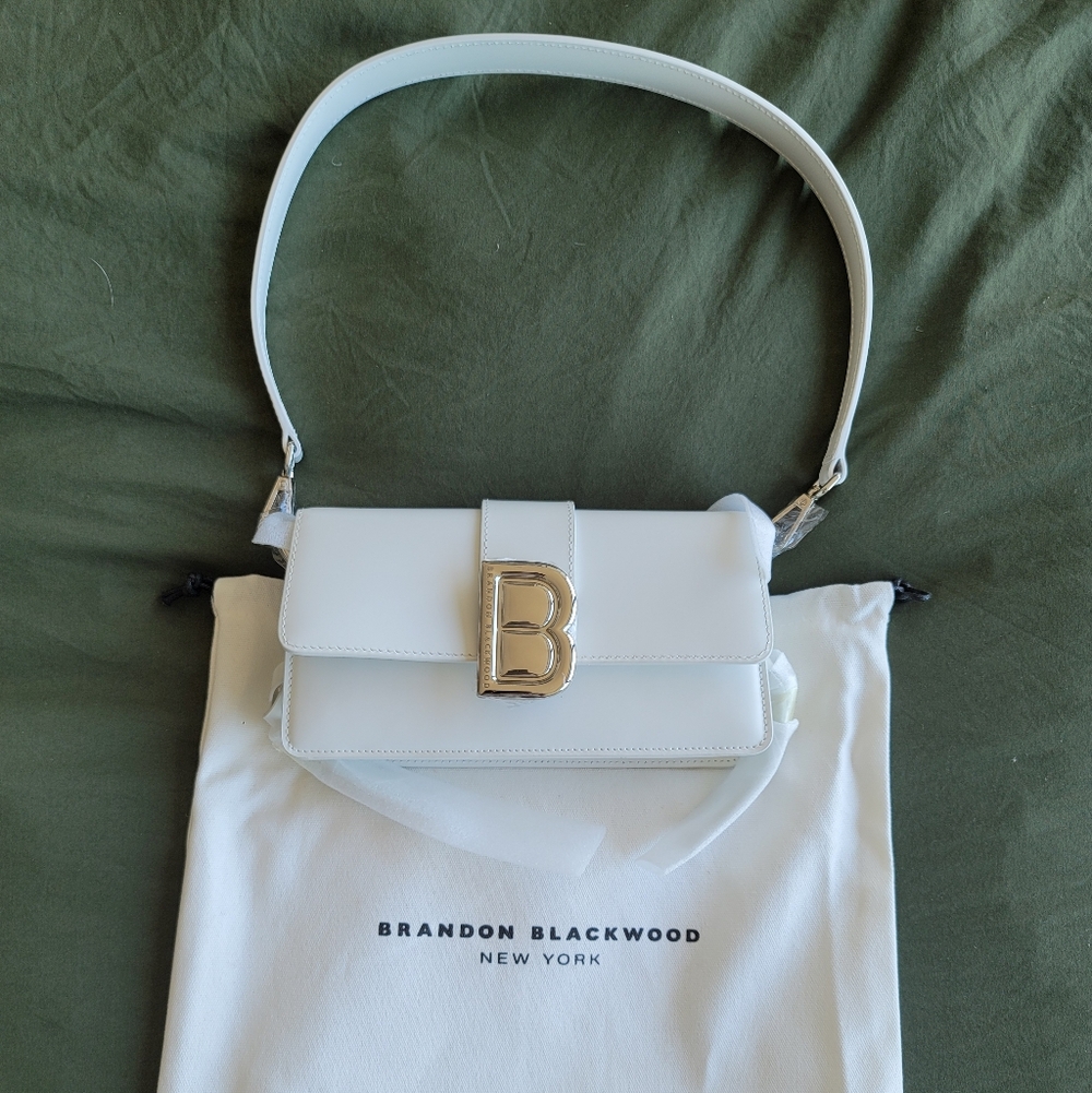 BRANDON BLACKWOOD Medium Nia White Hard Leather Shoulder Bag w/ Silver Hardware - Picture 4 of 11